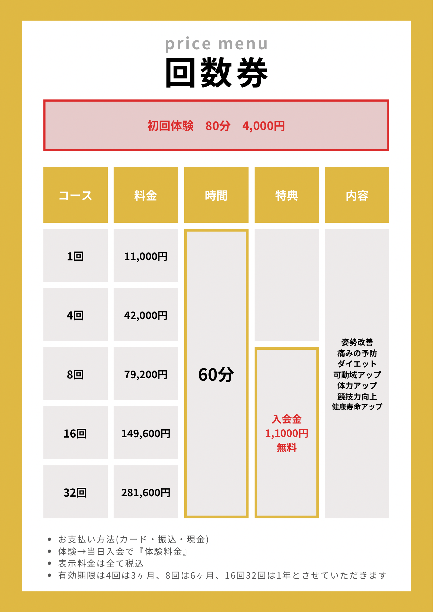 パーソナルセッション料金案内