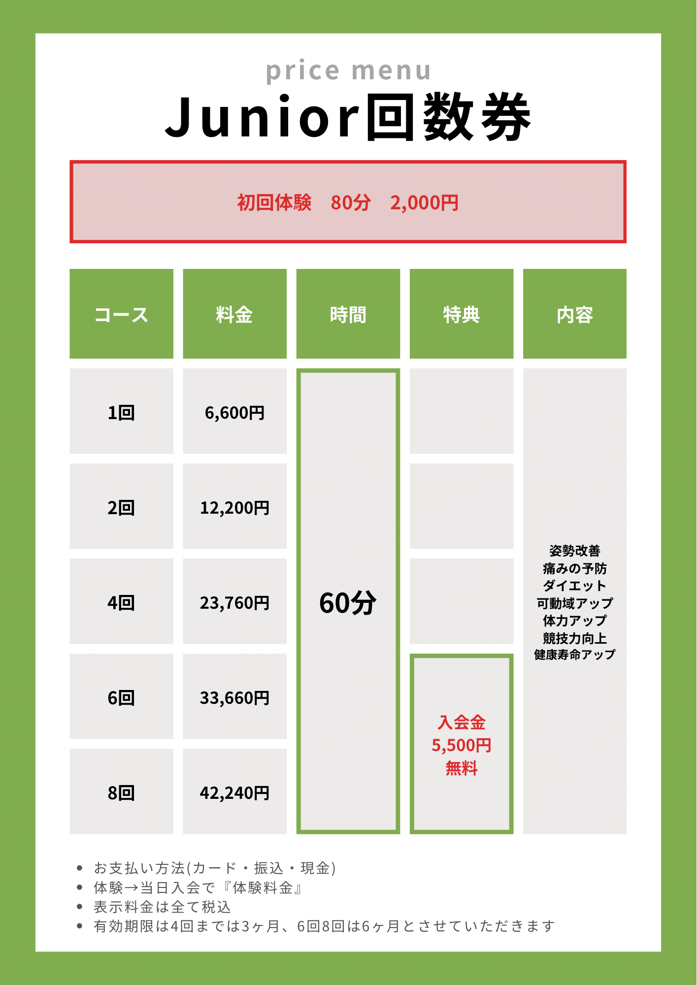 パーソナルセッション料金案内