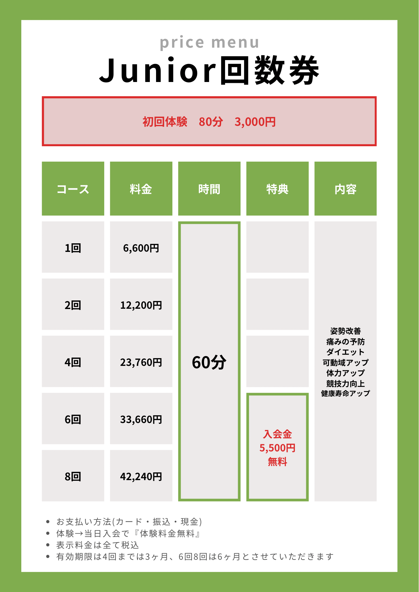 パーソナルセッション料金案内